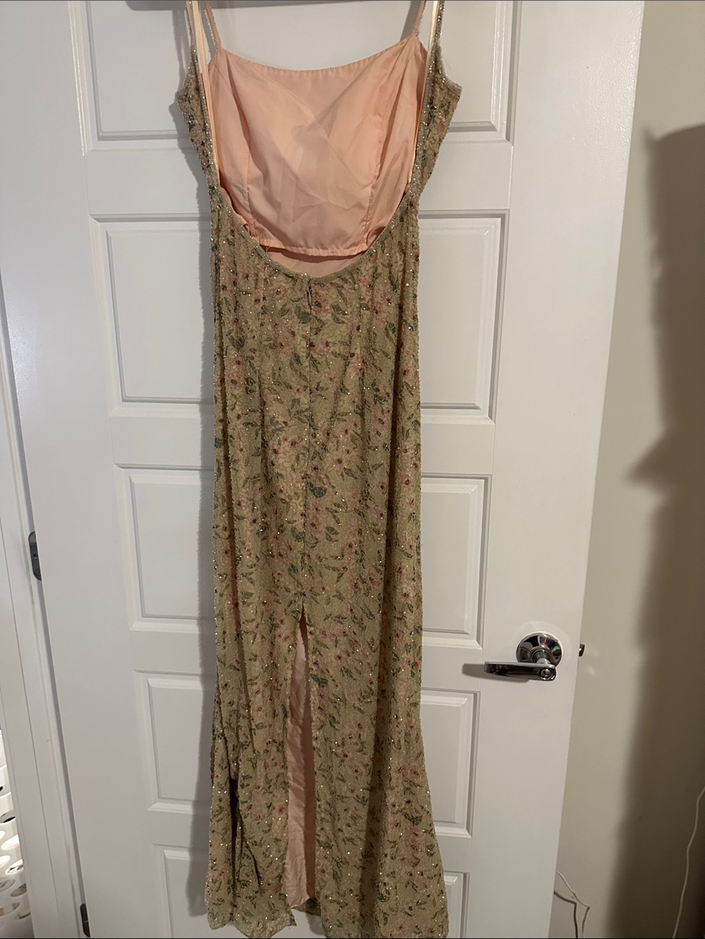 Beaded Strapless Olive Green Evening Gown - Picture 2 of 6